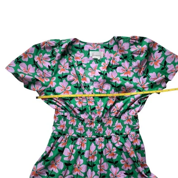 Anthropologie Maeve Somerset Mini Dress - Green & Pink Floral Size M - Picture 11 of 12